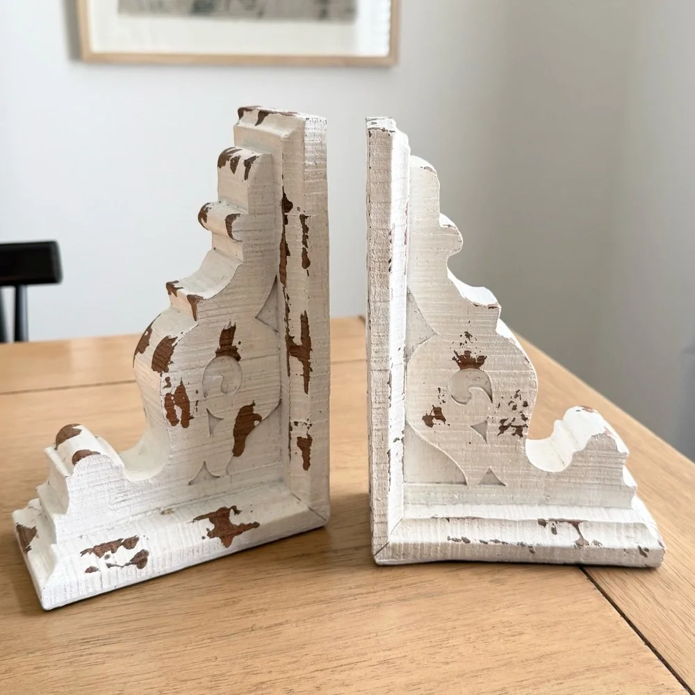Chippy White Corbel Bookends Set of Two - Picture 1 of 6